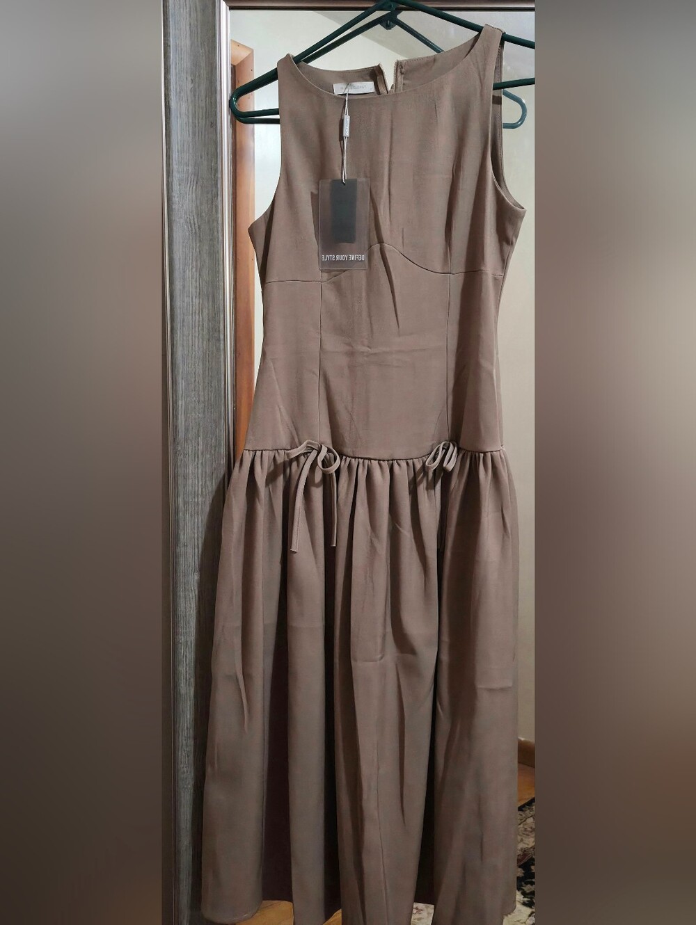 Sleeveless Brown Drop-Waist Midi Dress
